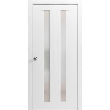 Sartodoors Solid French Door 30 x 84in, Matte Black W/ Frosted Glass, Single Regular Panel Frame Trims Handle SETE6933ID-BLK-3084